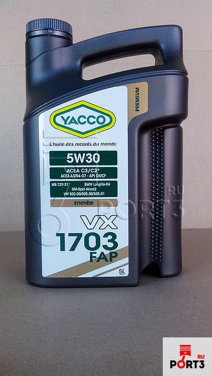 301722 Масло моторное YACCO VX 1703 FAP 5W30 (5 L) YACCO - описание ...