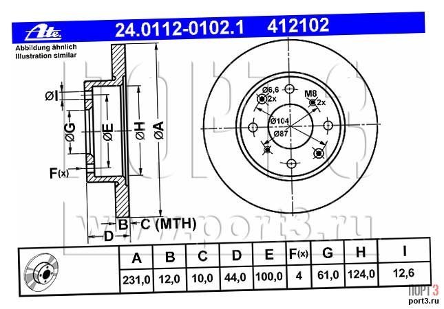 ATE 412102 Тормозной диск