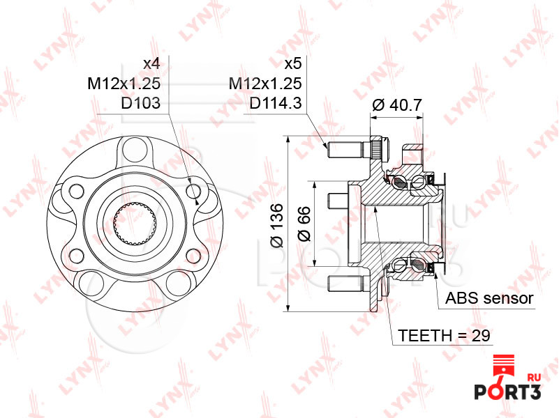 LYNX WH1196 Ступица передняя с ABS NISSAN Juke 1.2-1.6T 10