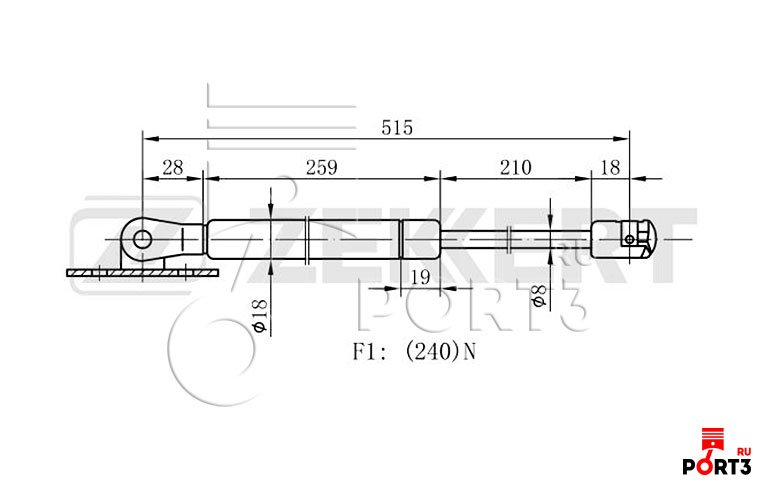 ZEKKERT GF1339 Газовая пружина, капот